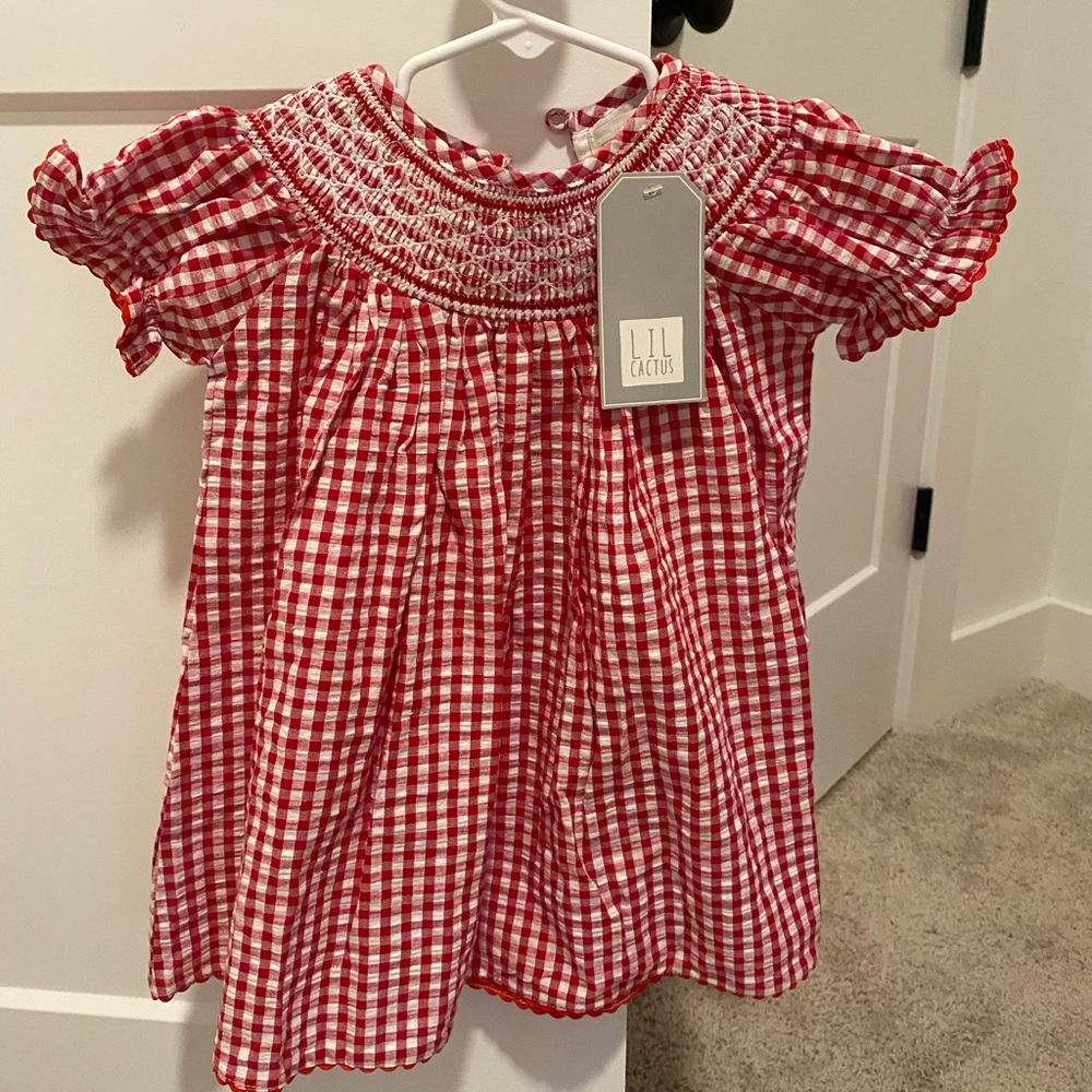 Red smocked Lil Cactus dress